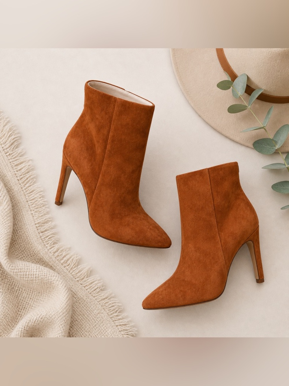 Sam Edelman Wrenley Suede Ankle Boots 9M Cognac NWOT Stiletto Heel